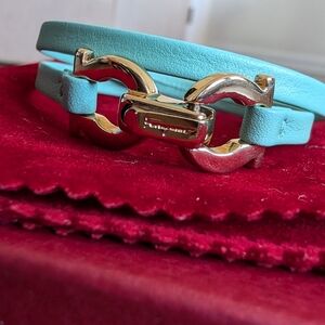 Salvatore Ferragamo Double Gancini Leather Bracelet - Mint Green - Great